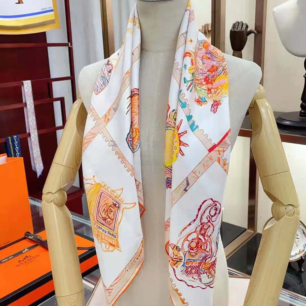 Hermes Chevaloscope Scarf 90 in Silk Twill with Hand-Rolled Edges for Women in Orange Hermes Chevaloscope Scarf 90 in Silk Twill with Hand-Rolled Edges for Women in Orange