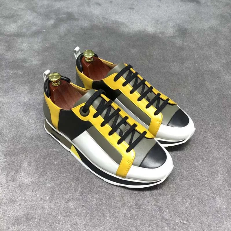 Hermes Rebus Sneaker Shoes Black Yellow and Khaki Insert for Men