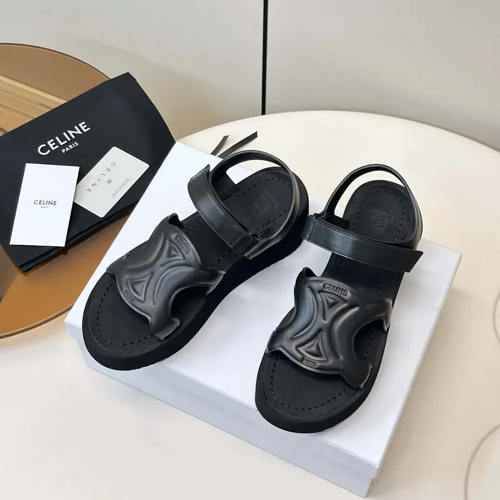 Celine Sunny Sandal In Calfskin – Vegetal Tanning for Women in Black
