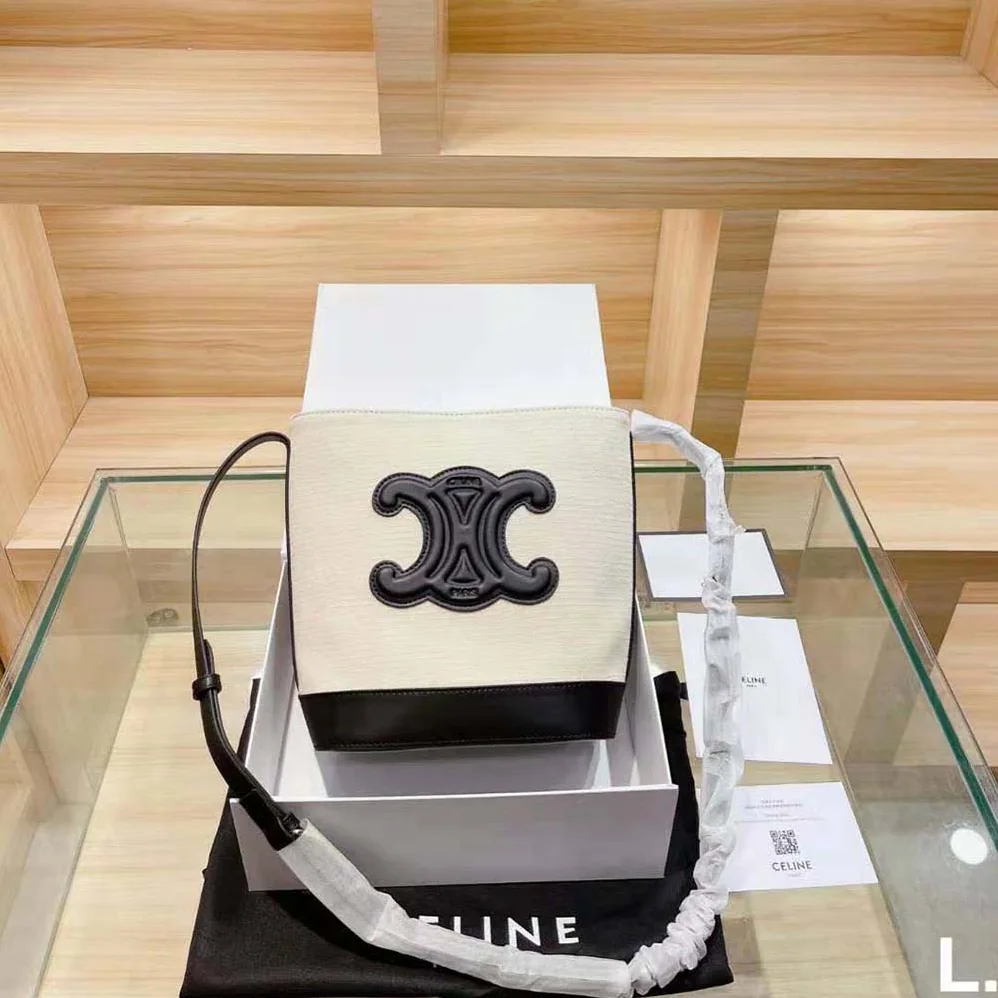 Celine Small Bucket Cuir Triomphe in Textile and Calfskin for Women