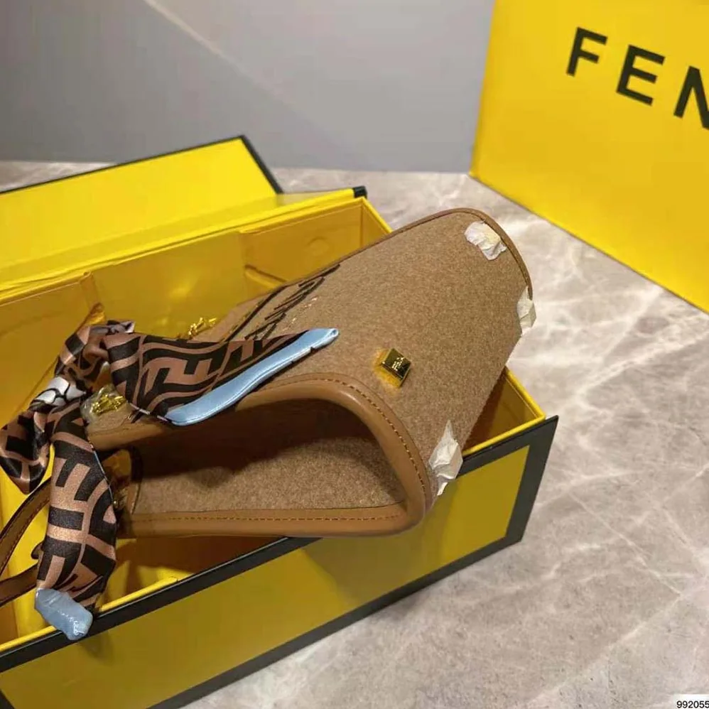 Fendi Mini Sunshine Shopper Brown Flannel Mini for Women in Bag