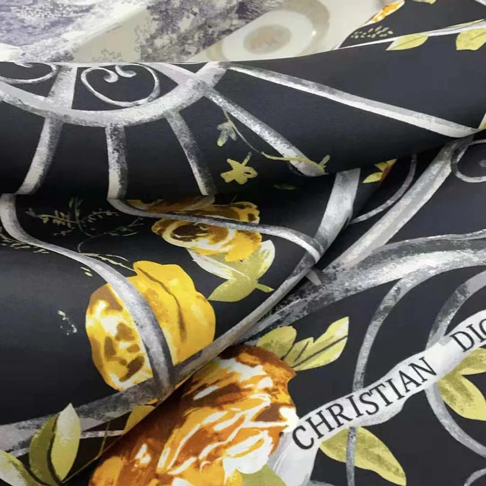 Dior Granville 90 Square Scarf Black and Gold for Women in Tone Silk Twill Dior Granville 90 Square Scarf Black and Gold for Women in Tone Silk Twill