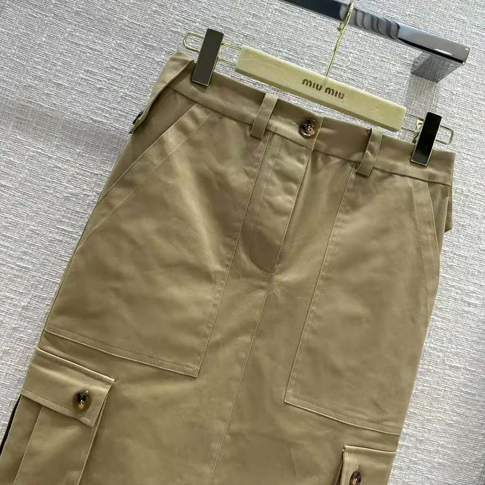 Miu Miu Chino Midi Skirt with Embroidered Logo for Women