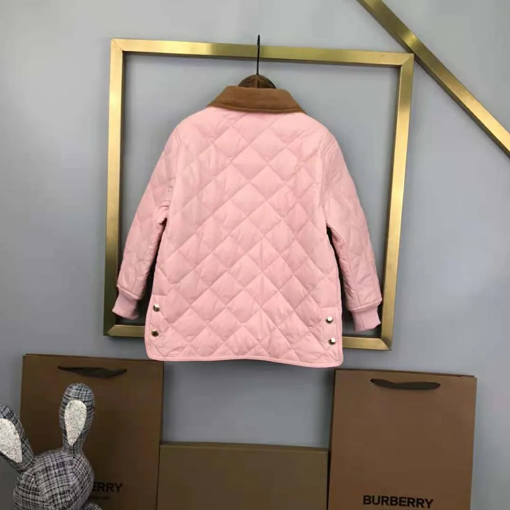 Burberry Girls' Corduroy Collar Diamond Quilted Jacket in Pink Burberry Girls' Corduroy Collar Diamond Quilted Jacket in Pink