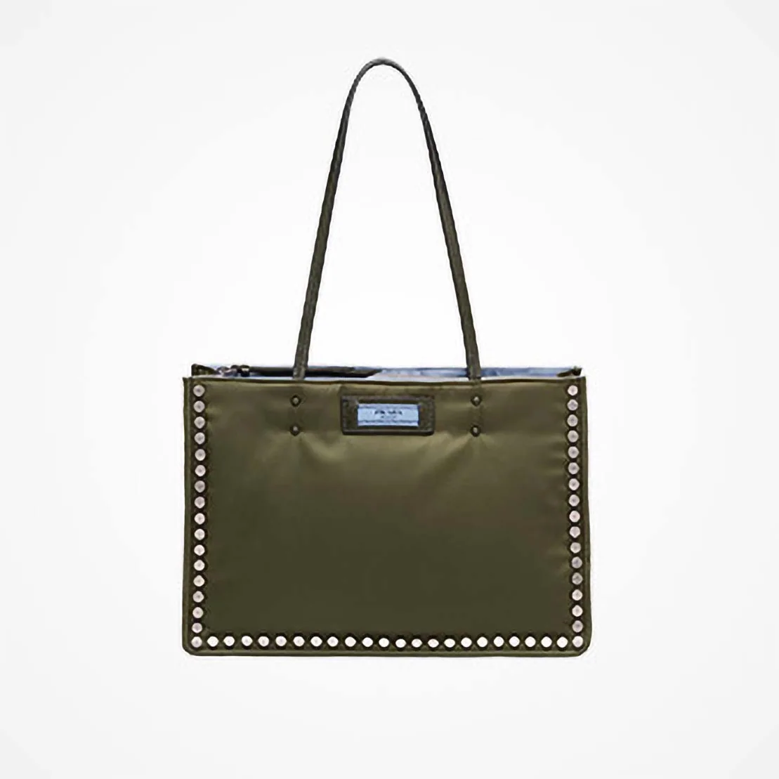 Prada Etiquette Fabric Tote with Metal Stud Trim in Olive Prada Etiquette Fabric Tote with Metal Stud Trim in Olive