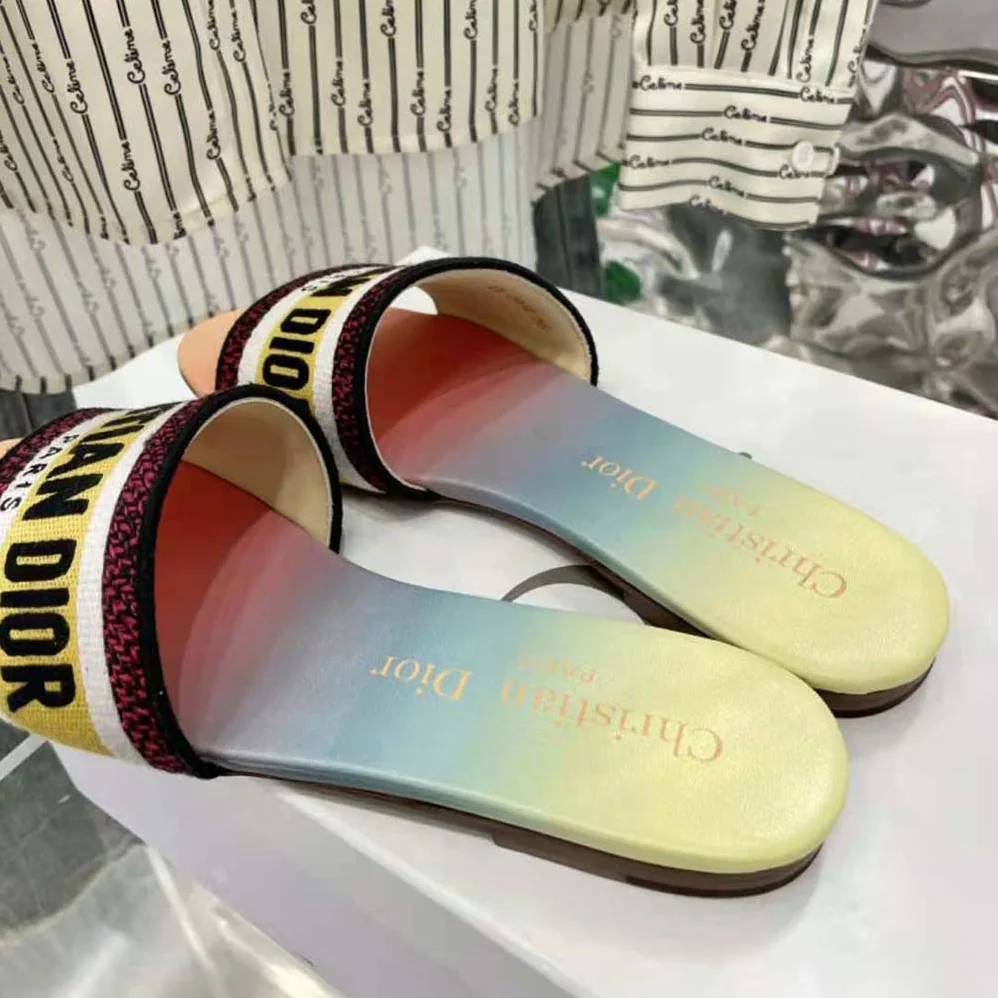 Dior Dway Slide Multicolor Embroidered Cotton for Women