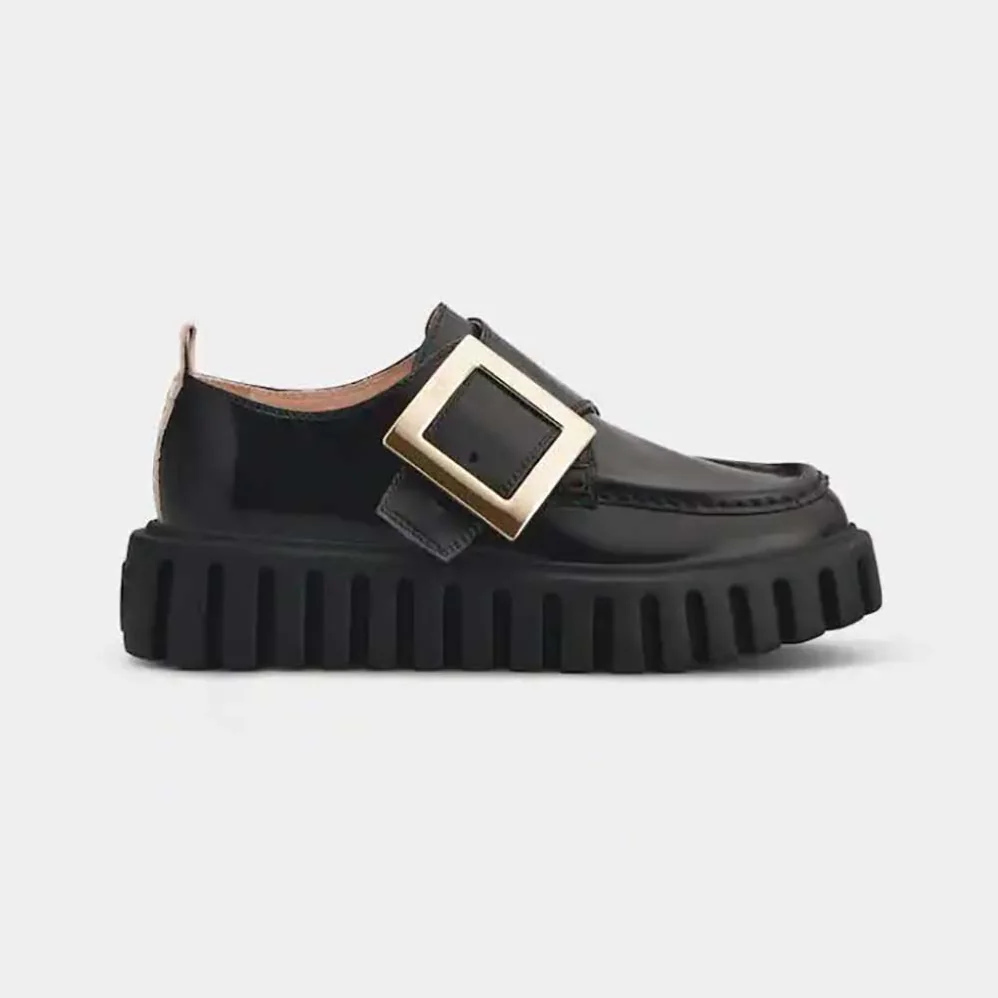 Roger Vivier Viv Go-Thick Metal Buckle Loafers in Patent Leather for Women in Black Roger Vivier Viv Go-Thick Metal Buckle Loafers in Patent Leather for Women in Black