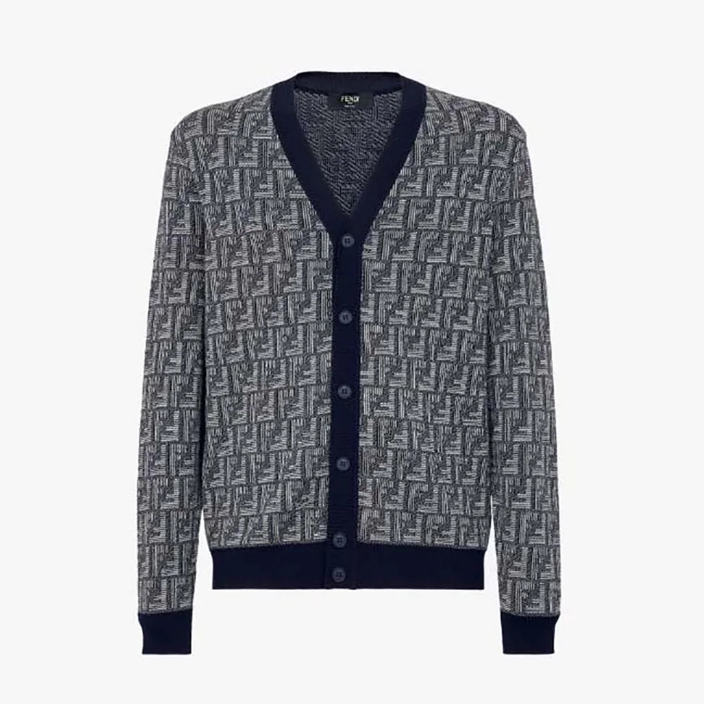 Fendi Blue Wool Cardigan-FZC491APJHF0QB0 for Men
