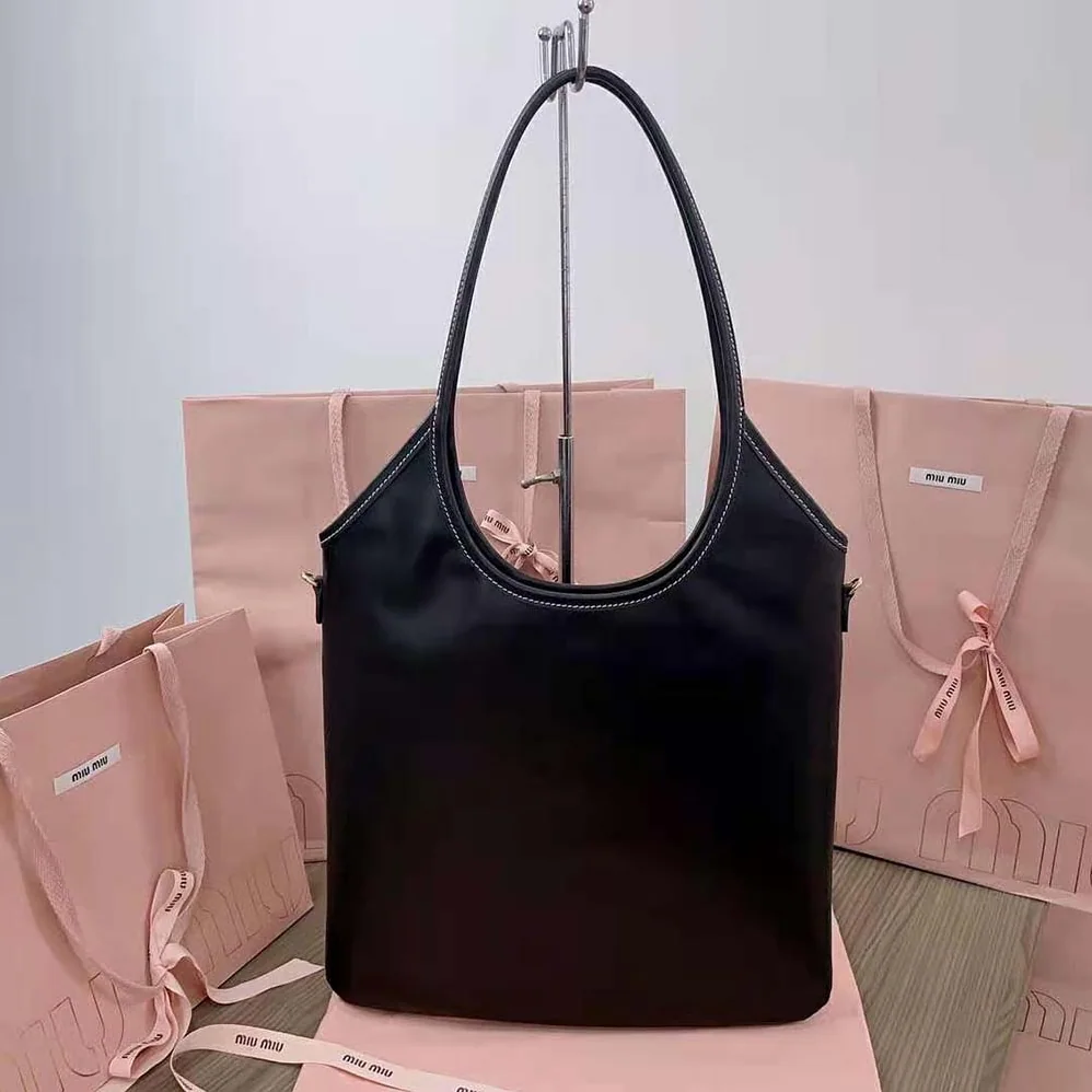Miu Miu IVY Leather Bag with Leather Lettering Logo for Women in Black Miu Miu IVY Leather Bag with Leather Lettering Logo for Women in Black