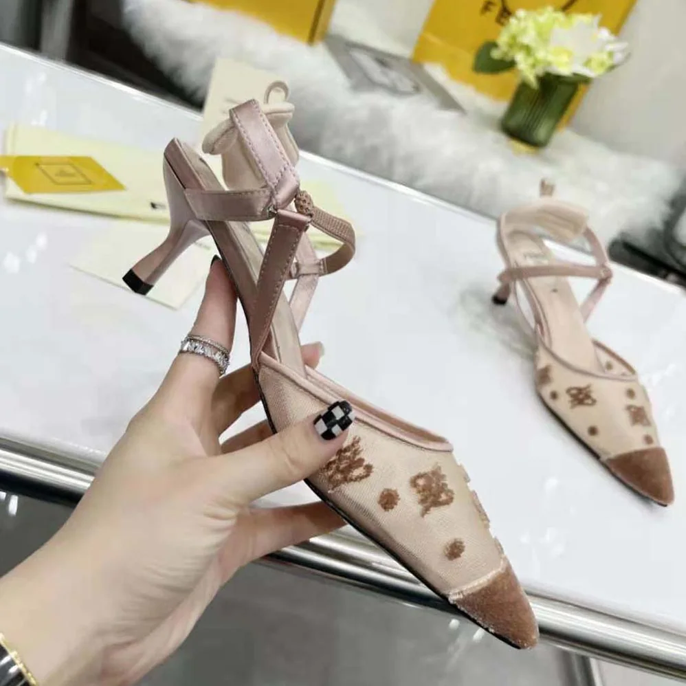 Fendi Colibri Lite Beige mesh and FF Karligraphy Medium for Women in Heel Slingbacks