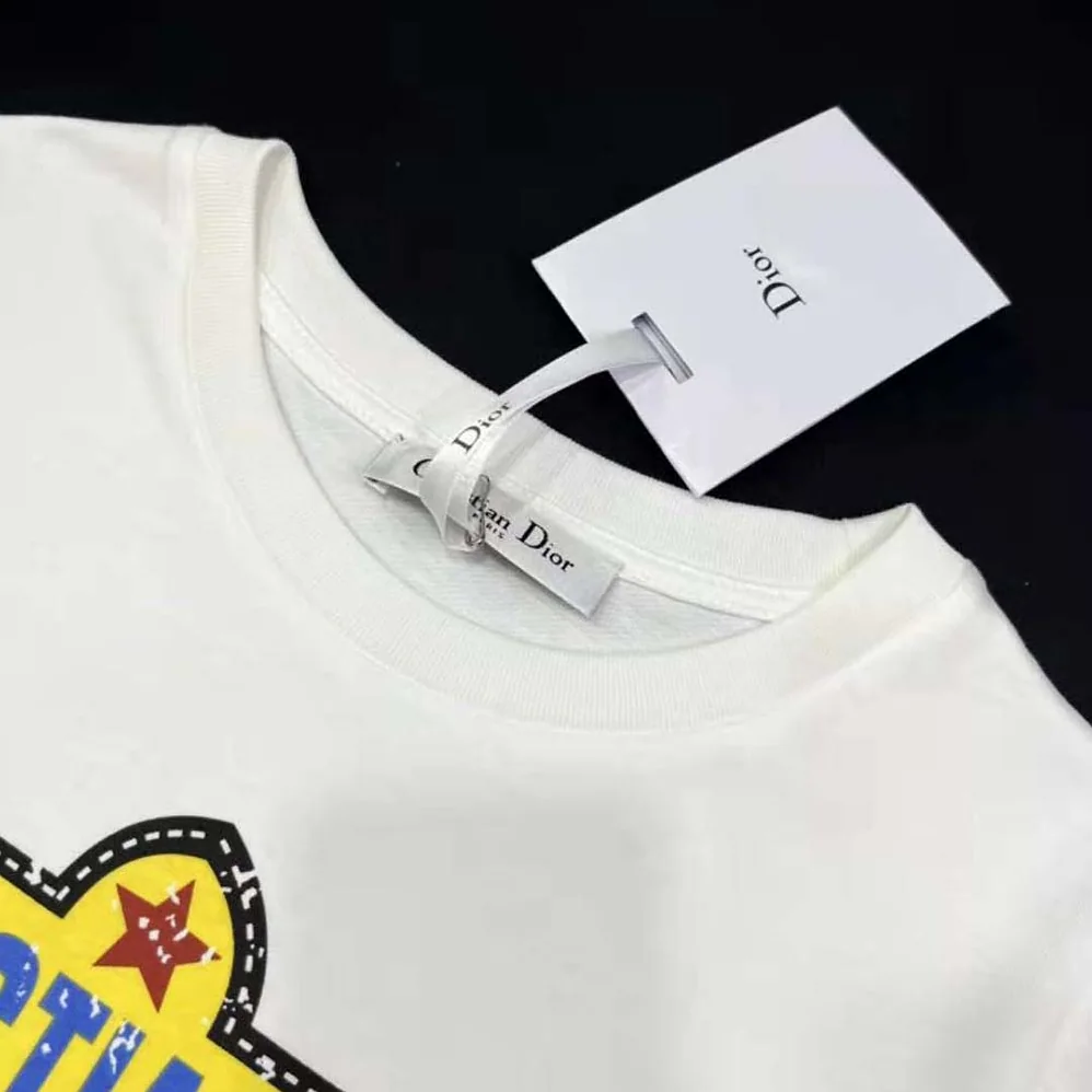 Dior T-shirt White Cotton and Linen Jersey with Multicolor Indian Animals Peacock Motif for Men