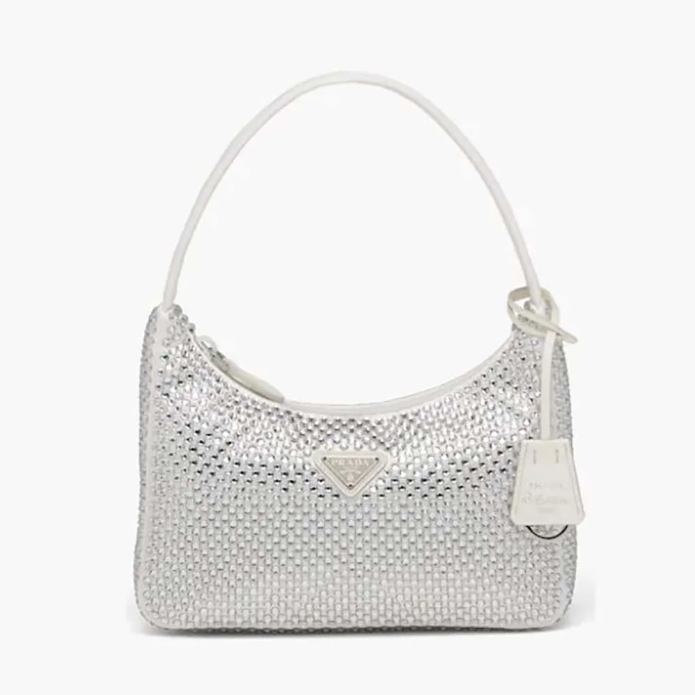 Prada Satin Mini-Bag with Artificial Crystals for Women in White