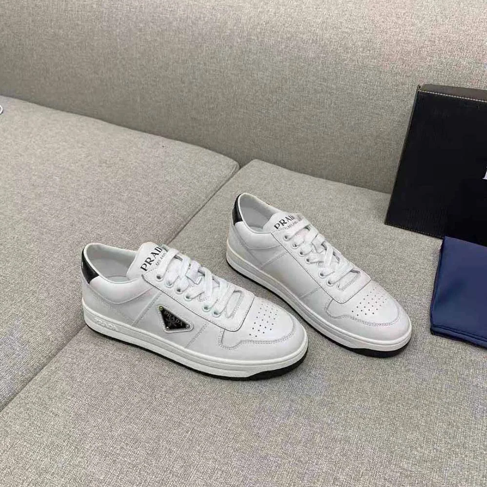 Prada Downtown Perforated Leather Sneakers for Women in White