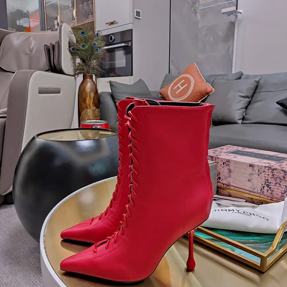 Jimmy Choo Scarlett Ankle Boot 95 Postbox Red Nappa Leather Boots for Women