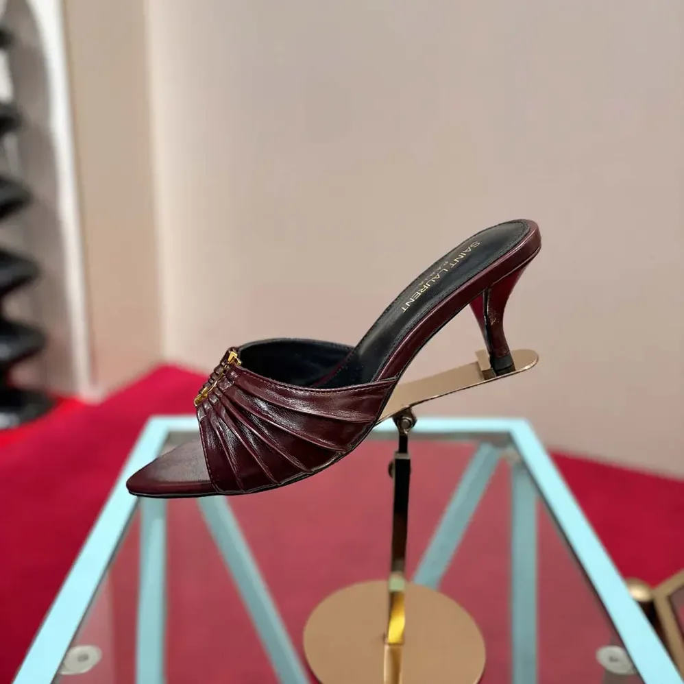 Saint Laurent YSL Babylone Mules In Smooth Leather Bordeaux for Women Saint Laurent YSL Babylone Mules In Smooth Leather Bordeaux for Women