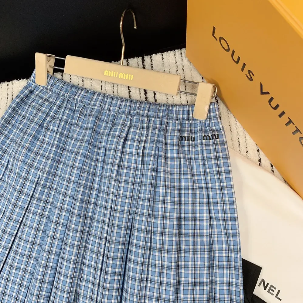 Miu Miu Pleated Check Skirt for Women