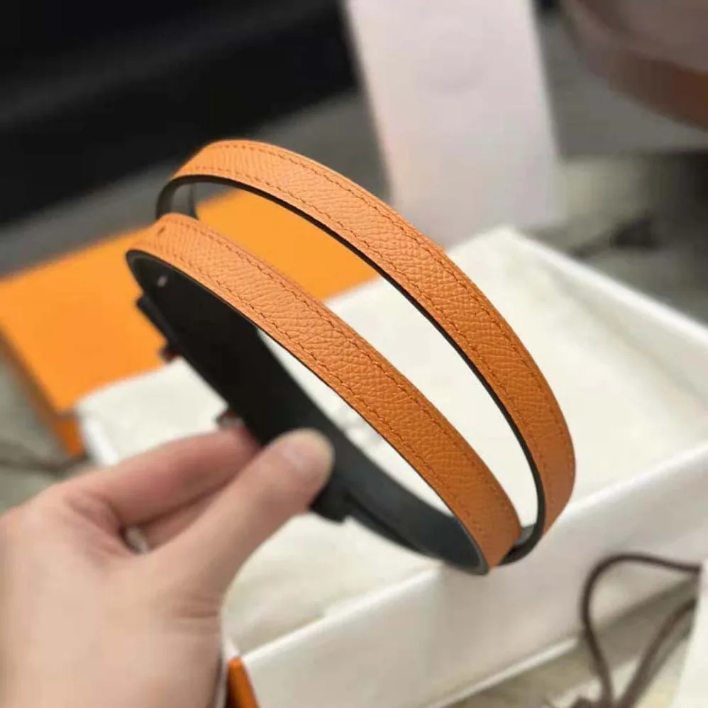 Hermes Focus Belt Buckle & Reversible Leather Strap 13 mm for Women in Silver/Orange