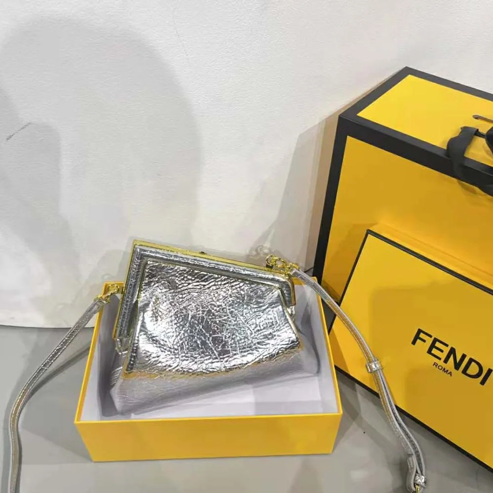 Fendi First Small Silver Laminated Leather Bag for Women Fendi First Small Silver Laminated Leather Bag for Women