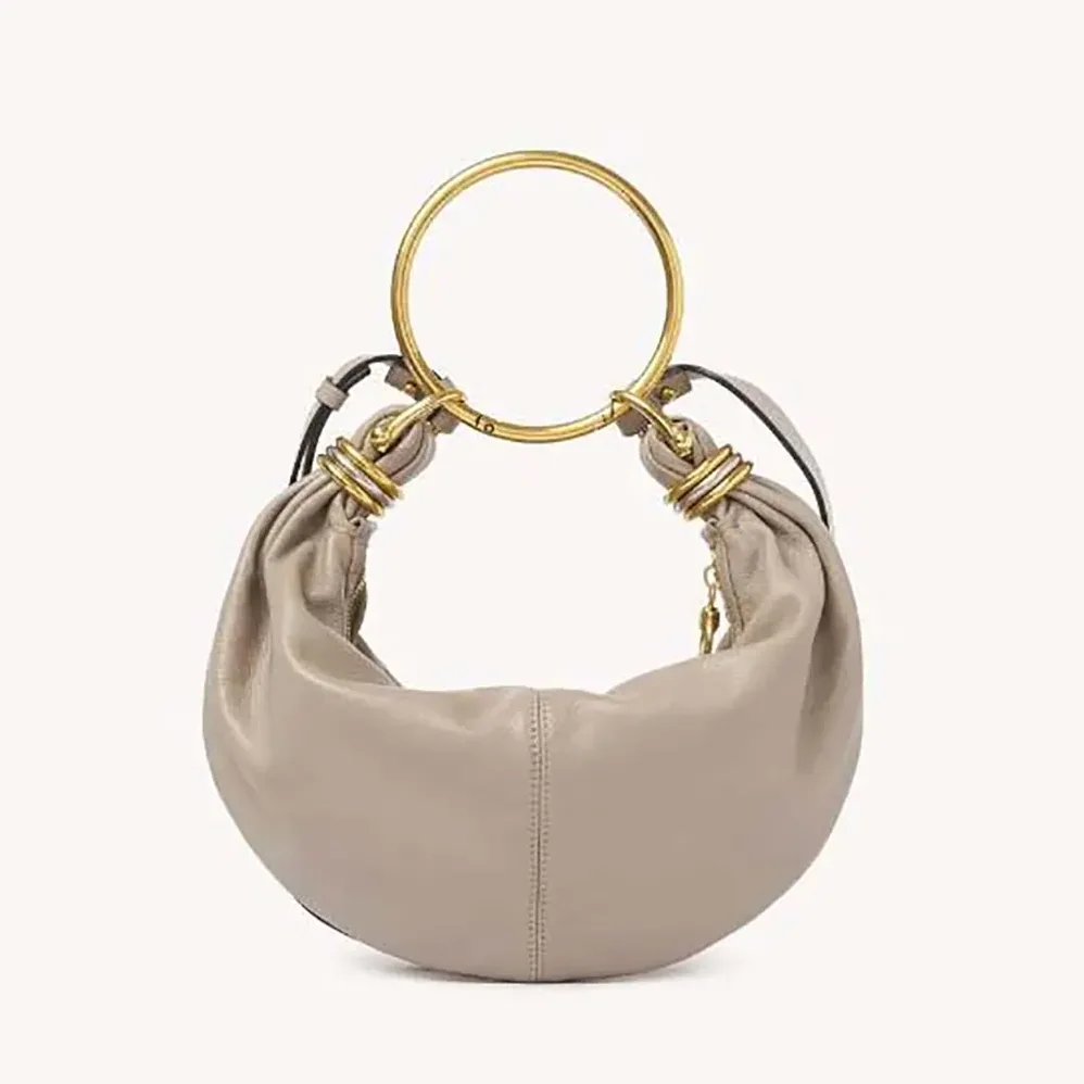 Chloe Small Bracelet Hobo Bag in Grained Leather for Women in Grey