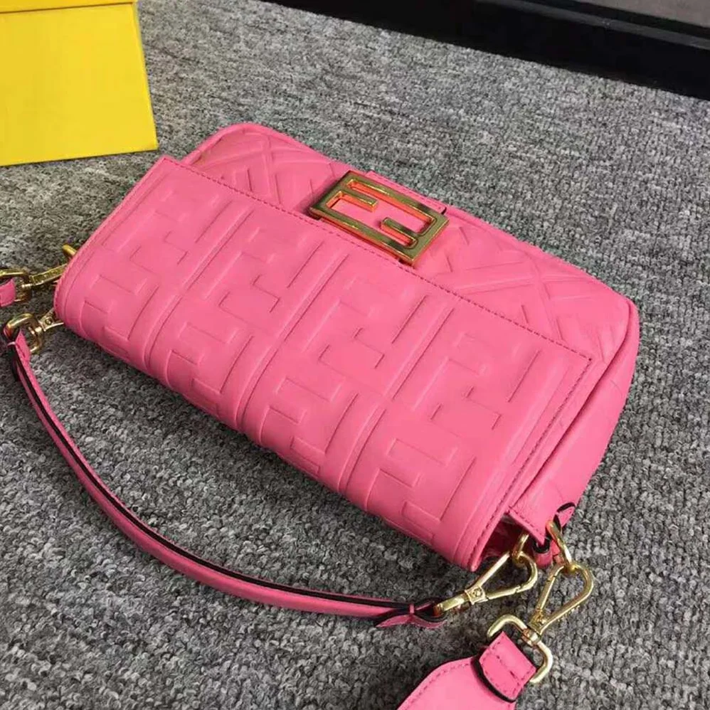 Fendi Iconic Baguette Leather Bag in Medium Size for Women in Pink