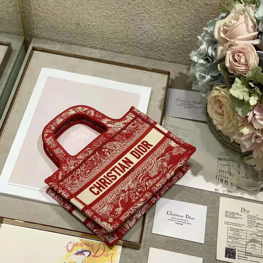 Dior Mini Dior Book Tote Fuchsia Toile de Jouy Reverse Embroidery for Women Dior Mini Dior Book Tote Fuchsia Toile de Jouy Reverse Embroidery for Women