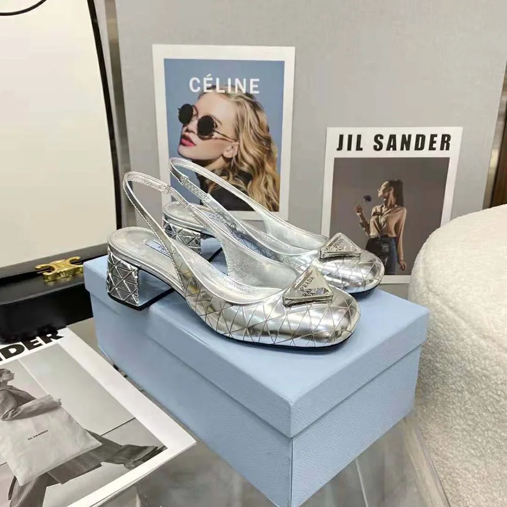 Prada Metallic Leather Slingback Pumps in 45mm Heel Height for Women in Silver