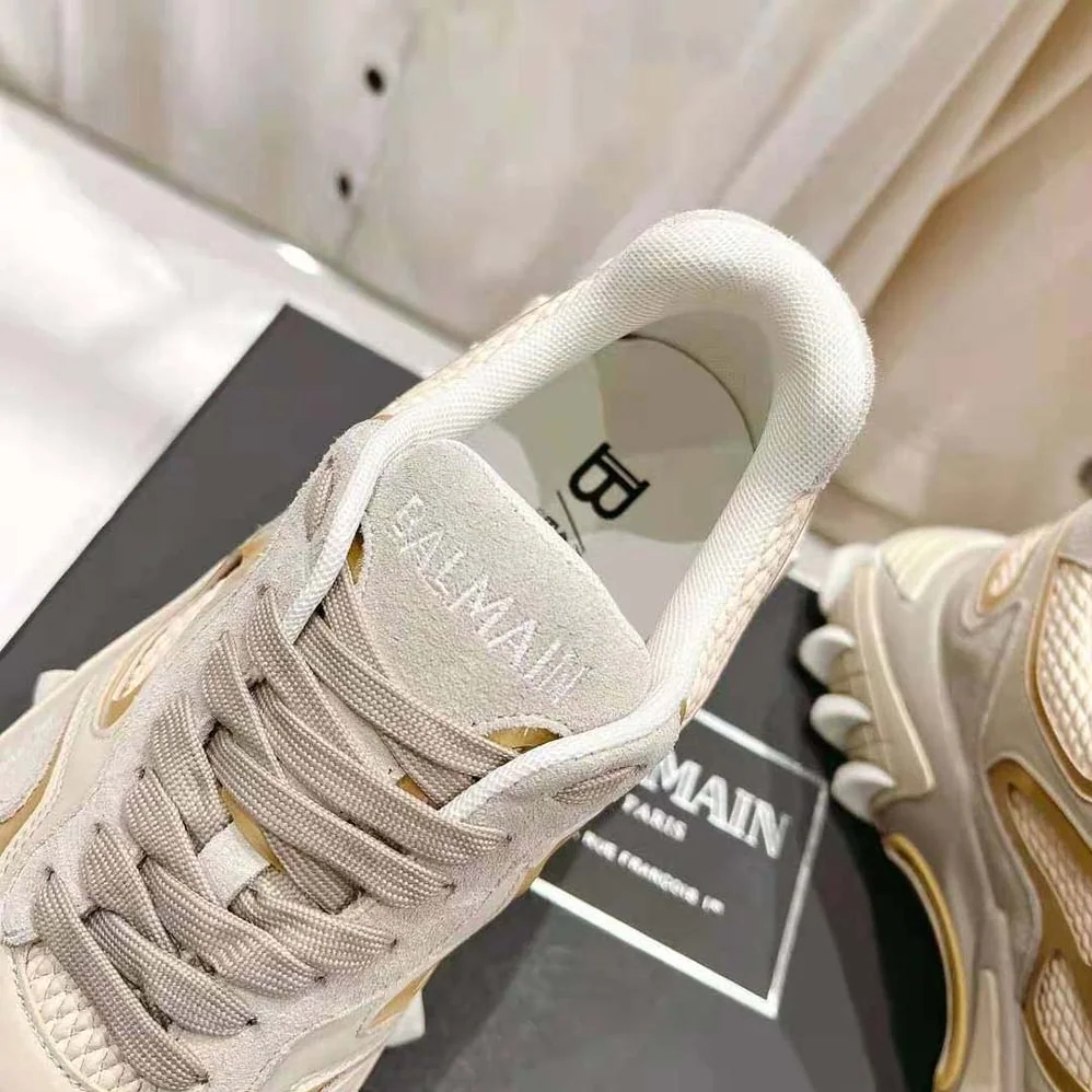 Balmain B-East Trainer in Leather Suede and Mesh for Unisex in Beige