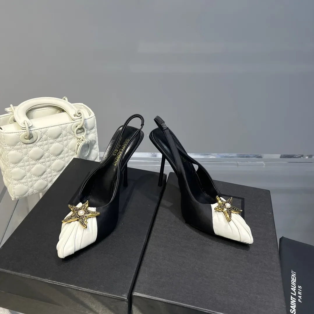 Saint Laurent Silk Slingback Pumps Black YSL Saint Laurent Silk Slingback Pumps Black YSL