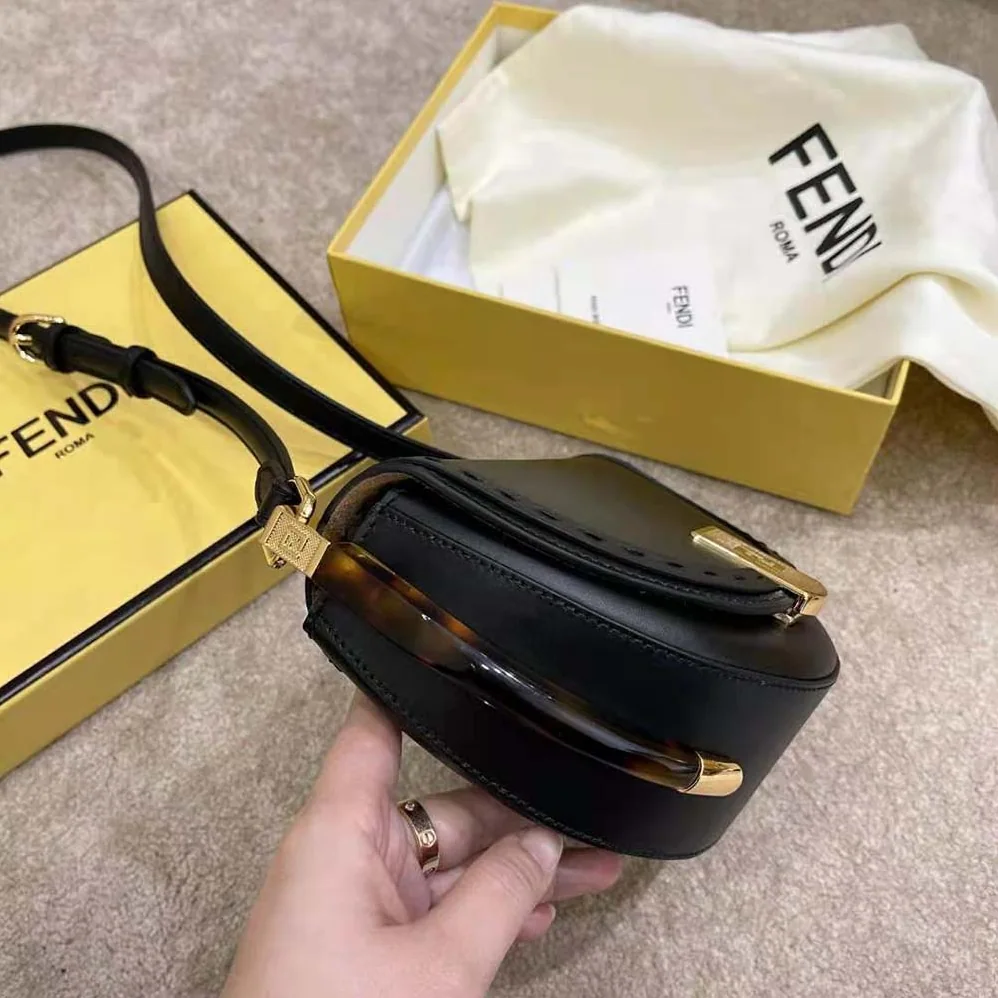Fendi Moonlight Hand-Stitched Leather Satchel Bag for Women in Black Fendi Moonlight Hand-Stitched Leather Satchel Bag for Women in Black