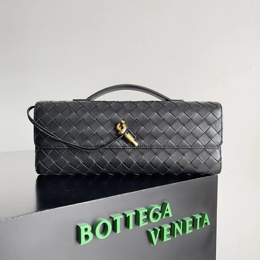 Bottega Veneta Long Clutch Andiamo With Handle for Women in Black Bottega Veneta Long Clutch Andiamo With Handle for Women in Black