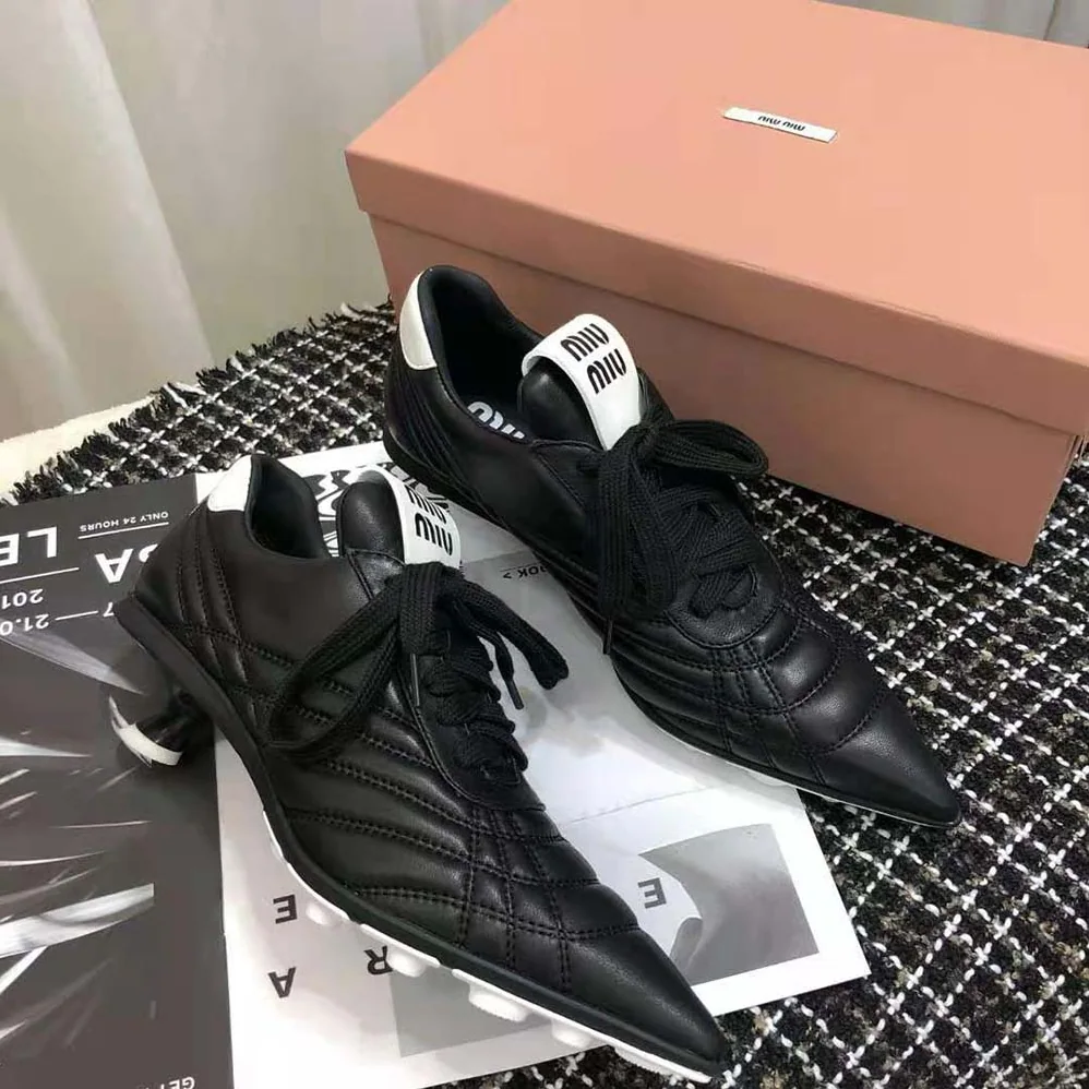 Miu Miu Nappa Leather Mid-heel Sneakers for Women in Black