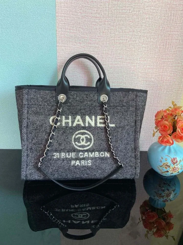 Chanel Shopping Large Tote Bag in Grey Silver Hardware