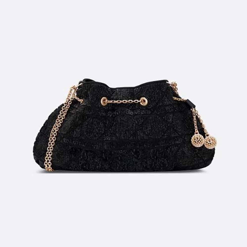 Dior Dior Dream Bucket Bag Black Cannage Cotton with Bead Embroidery for Women