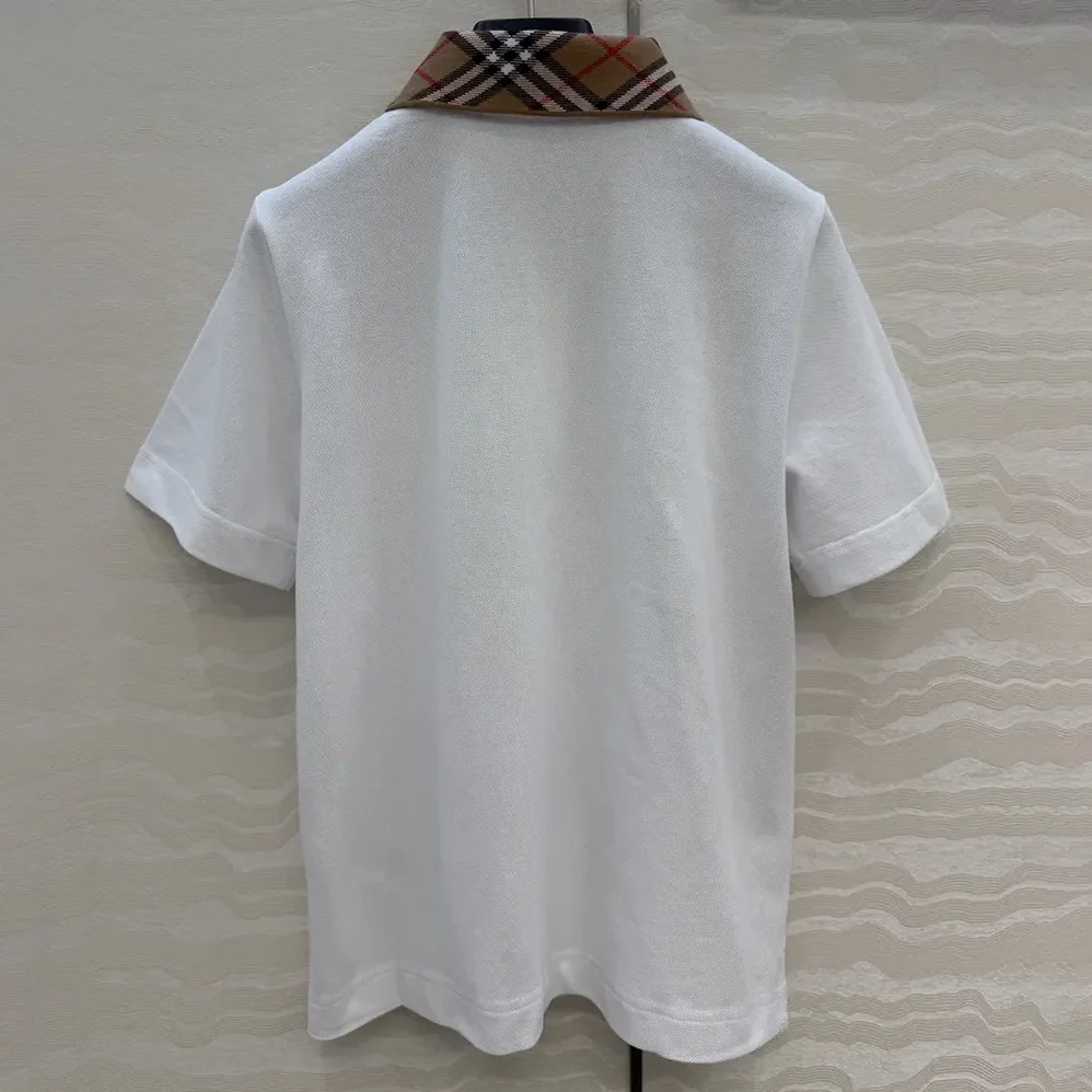 Burberry Check Collar Cotton Polo Shirt for Women in White Burberry Check Collar Cotton Polo Shirt for Women in White