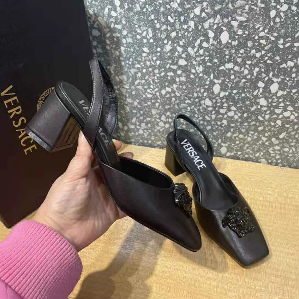 Versace La Medusa Leather Sling-Back Pumps for Women in Black