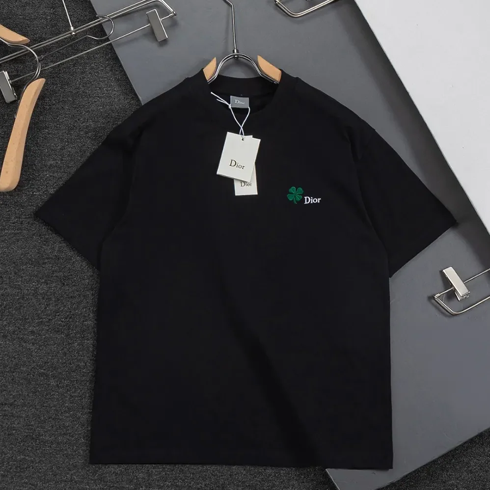 Dior T-Shirt with Dior Clover Embroidery Regular Fit Black Cotton Jersey for Men