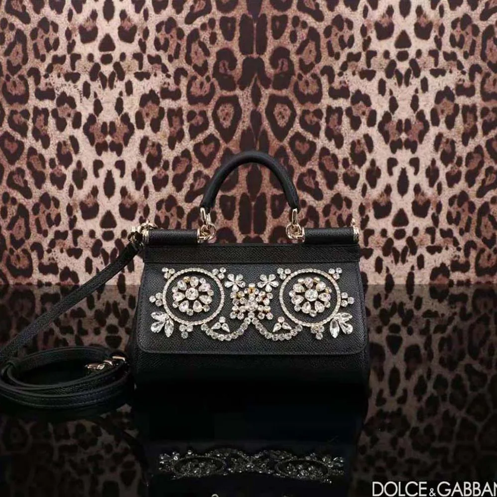 Dolce Gabbana D&G Small Calfskin Sicily Bag with Rhinestones for Women Dolce Gabbana D&G Small Calfskin Sicily Bag with Rhinestones for Women