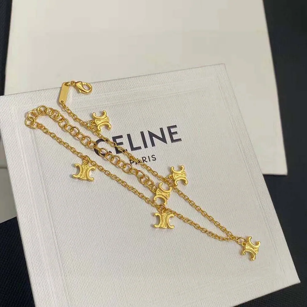 Celine Triomphe Mini Triomphe Bracelet in Brass with Gold Finish for Women