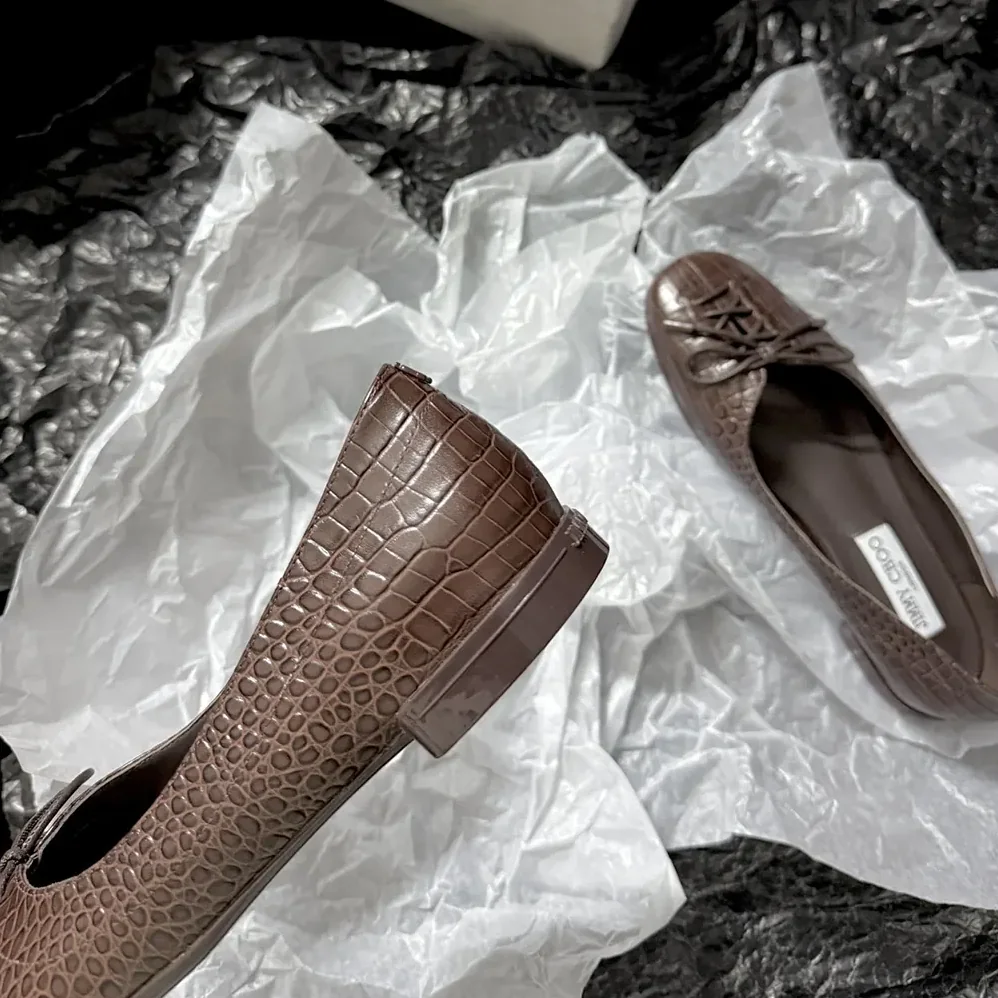 Jimmy Choo Scarlett Ballerina Chocolate Croc Embossed Leather Ballerina Flats for Women Jimmy Choo Scarlett Ballerina Chocolate Croc Embossed Leather Ballerina Flats for Women
