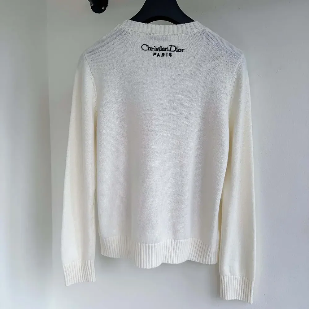 Dior Embroidered Sweater White Cashmere Knit with Multicolor Dior 4 Saisons Été Motif for Women