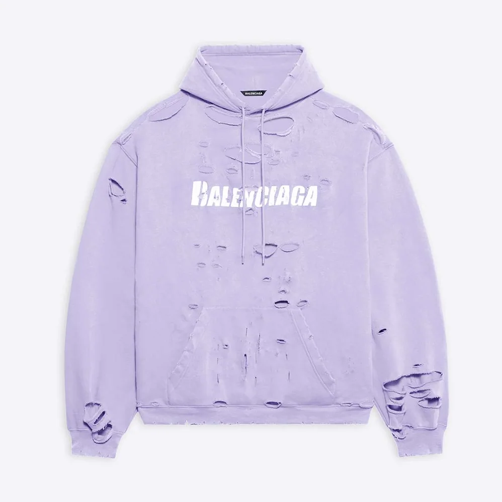 Balenciaga Caps Destroyed Hoodie in Purple for Women Balenciaga Caps Destroyed Hoodie in Purple for Women