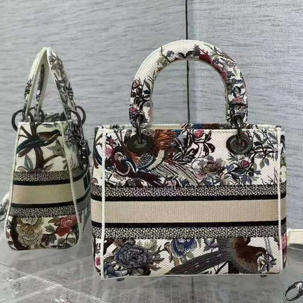Dior Medium Lady D-lite Bag Ecru Multicolor Dior Jardin D'Hiver Embroidery for Women