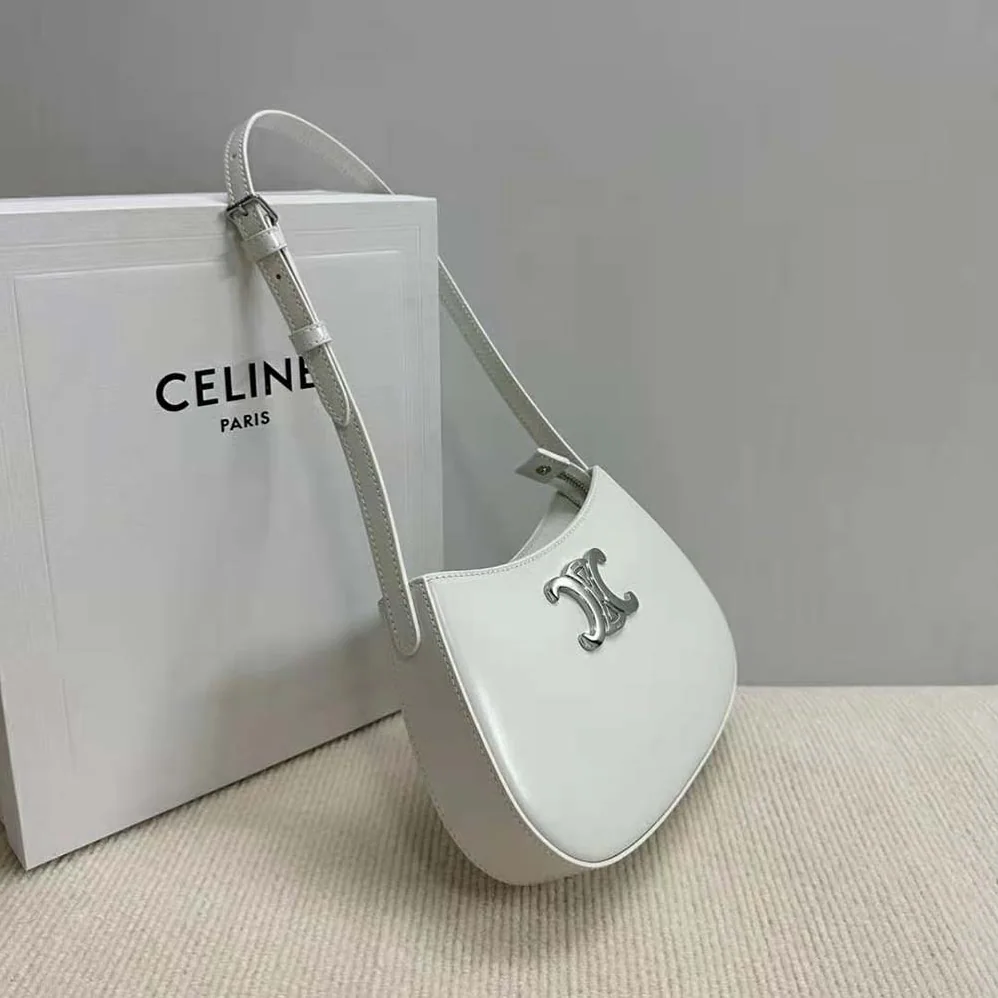 Celine Medium Tilly Bag in Shiny Calfskin for Women in White