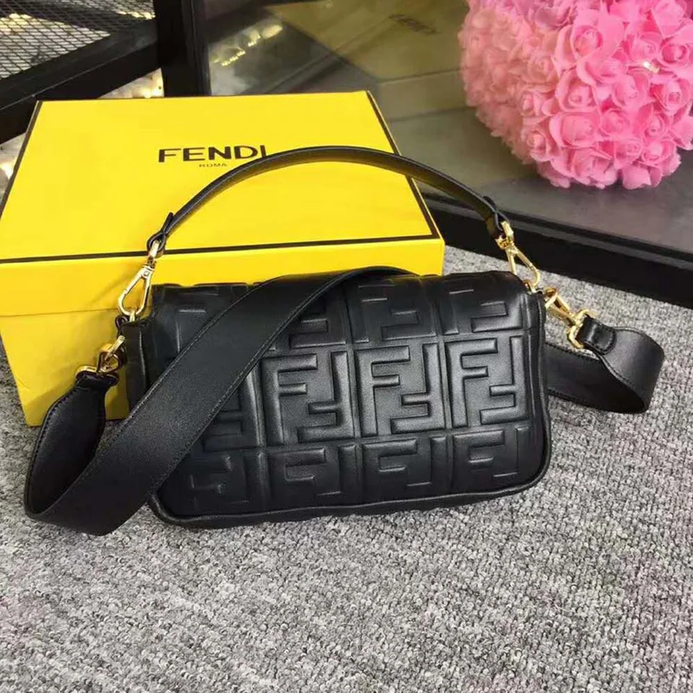 Fendi Iconic Baguette Leather Bag in Medium Size for Women in Black