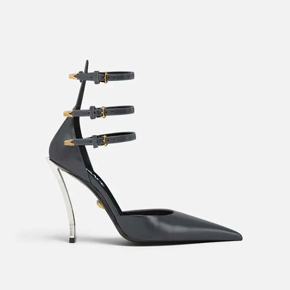 Versace Pin-Point Pumps in Calf Leather for Women in Gray Versace Pin-Point Pumps in Calf Leather for Women in Gray