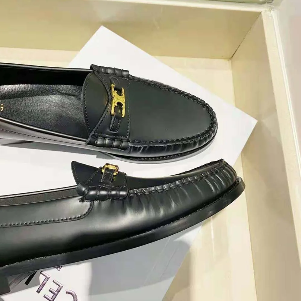Celine Luco Triomphe Loafer in Polished Calfskin for Women in Black Celine Luco Triomphe Loafer in Polished Calfskin for Women in Black