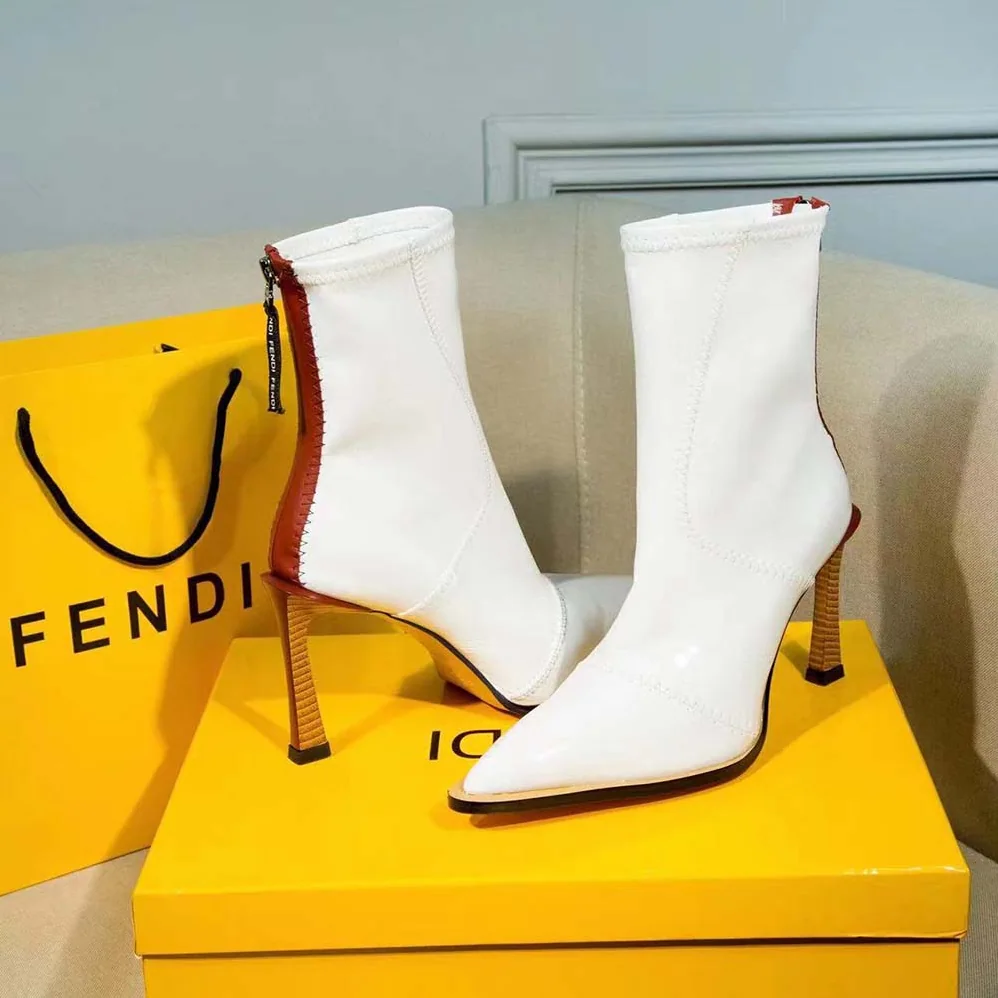 Fendi Biker Boots Glossy White Leather Biker Boots for Women