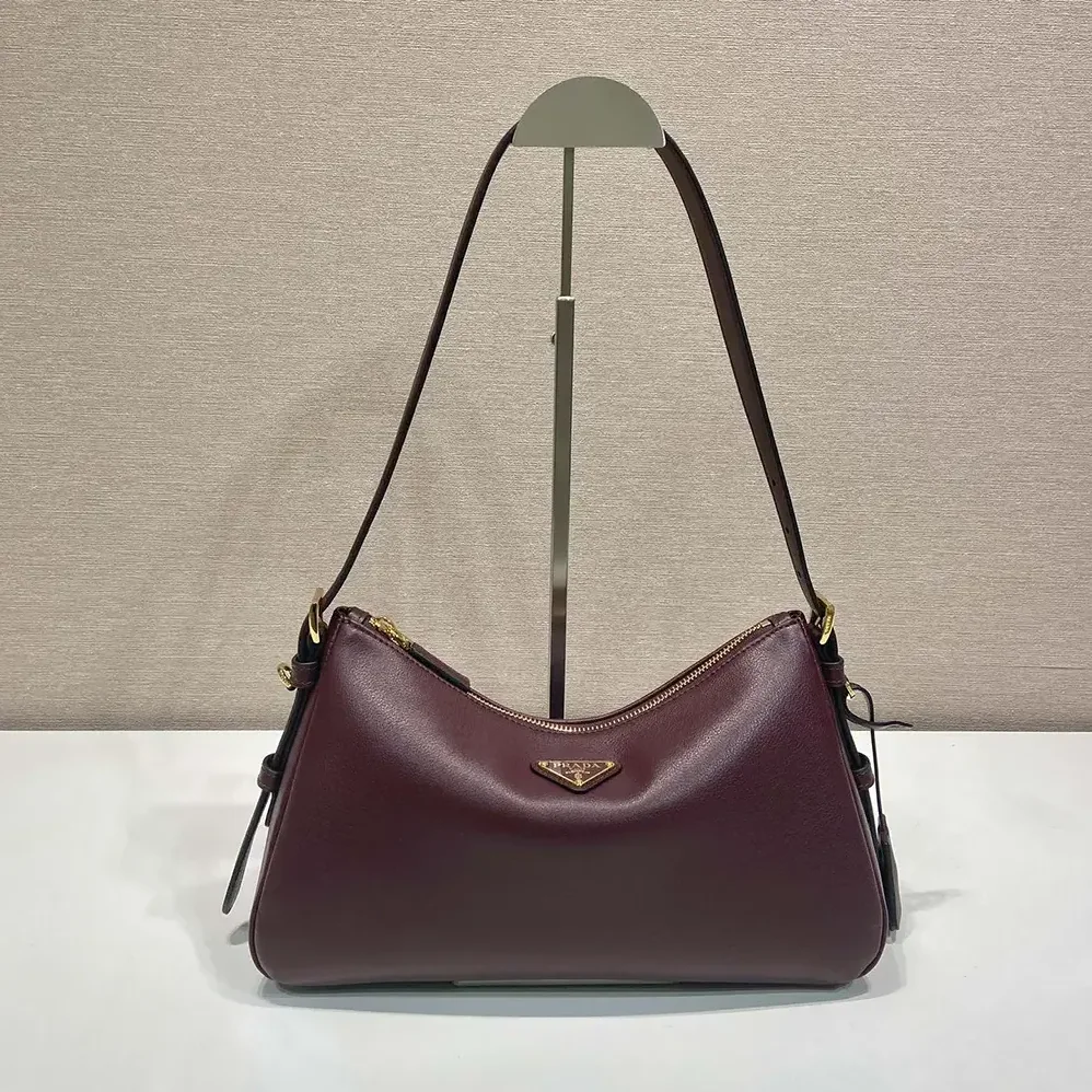 Prada Aimée Medium Leather Shoulder Bag for Women in Maroon
