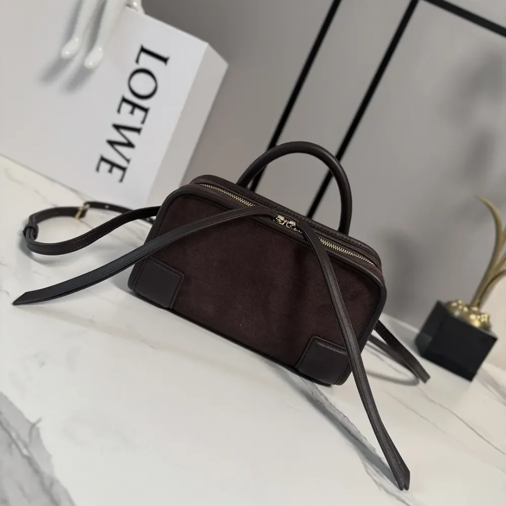 Loewe Mini Amazona 180 Bag in Suede for Women in Dark Chestnut Loewe Mini Amazona 180 Bag in Suede for Women in Dark Chestnut