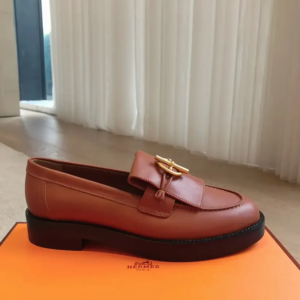 Hermes Impact Loafer in Calfskin Leather-Brown 241143Z for Women